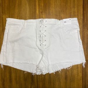 Express Lace Up Mid Rise Cutoff White Jean Shorts